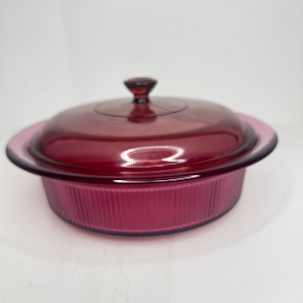 Vintage Pyrex Visions Cranberry Glass Casserole Dish Lid 10”